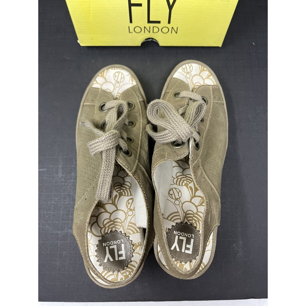 FLY LONDON YUTA CUPIDO Open Toe Lace Up Wedge Sandles Khaki Womens 41 US 10 - Picture 5 of 9